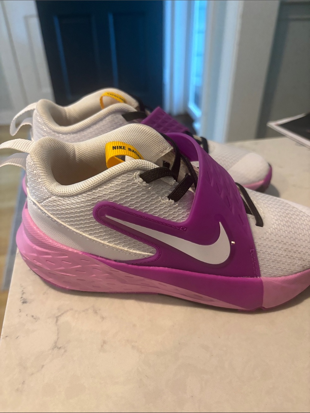 Nike Kids' White & Purple Strap Basketball Shoes